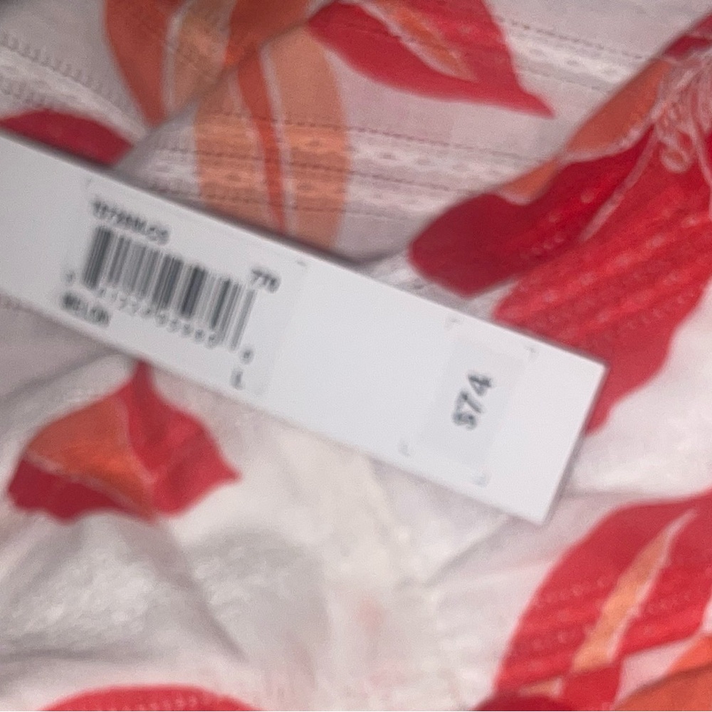 NWT Clover And Sloane Deep Coral & White Floral Tiered Cotton Dress Size Large - Picture 9 of 10